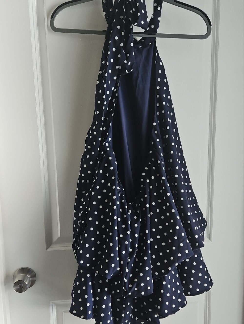 SHEIN Navy Blue and White Polka Dot High-Low Romper - Picture 2 of 3